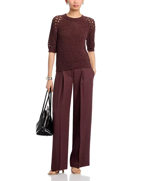 Женские брюки с защипами Tiana pressed pleat wide leg pants Boss, темно-коричневый — фото 2