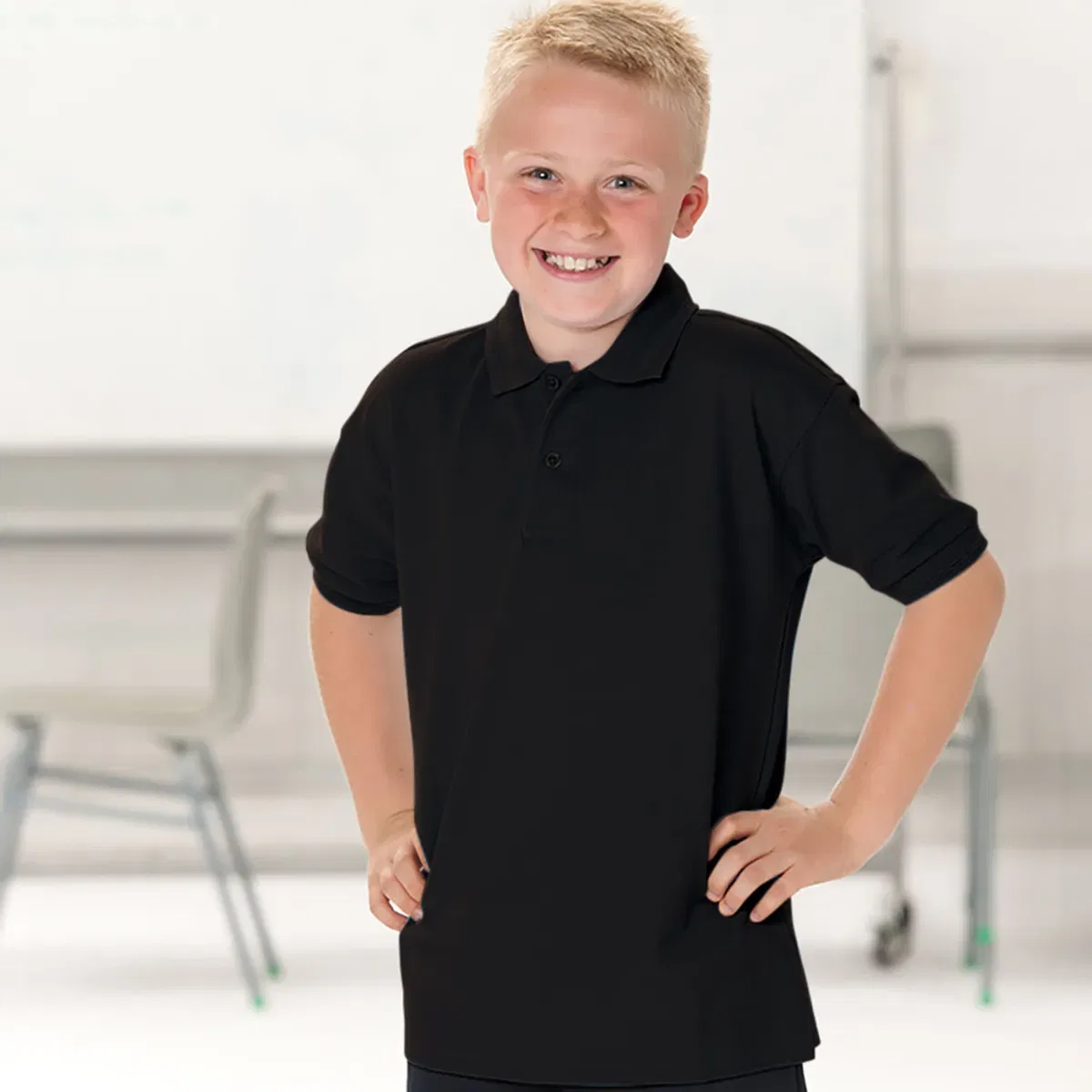 Детский поло из пике с коротким рукавом Jerzees Schoolwear, Black