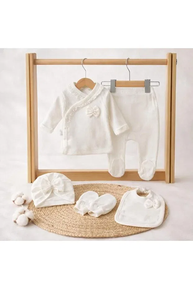 Детский комплект боди для новорожденных хлопковый Scalloped bowknot natural luxury Bys Baby Fashion, White — фото 4