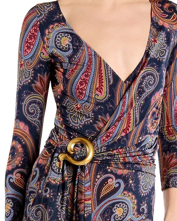 Женское платье с принтом Paisley 3/4 Sleeve Midi Dress Etro, Printed Blue — фото 3