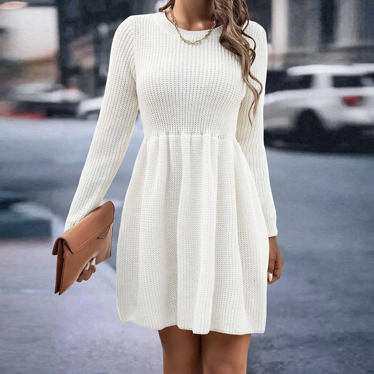 Женское платье-туника из футера A-Line Babydoll, белый — фото 2