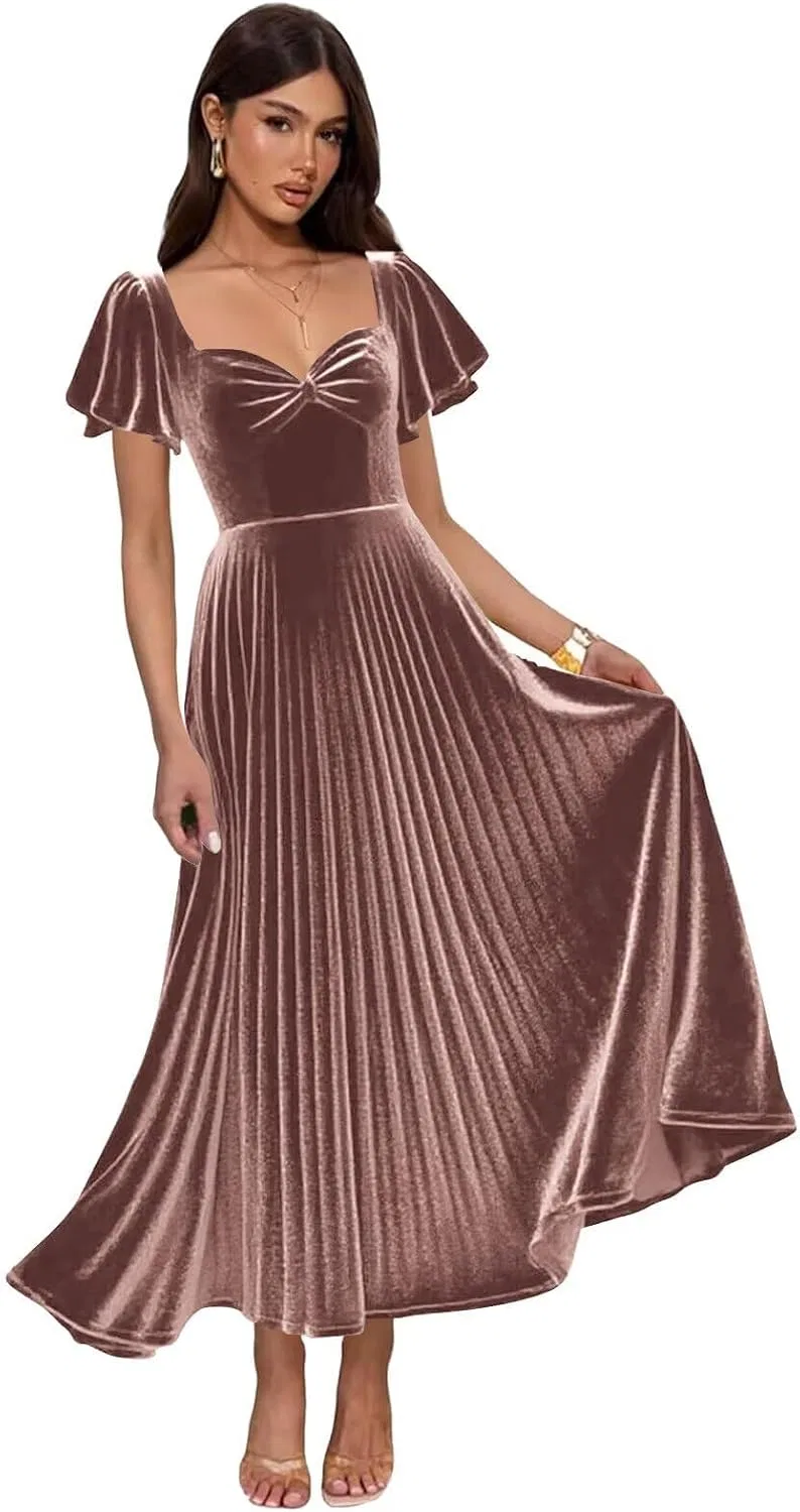 Женское длинное платье в складку из бархата A-line, Dusty Rose