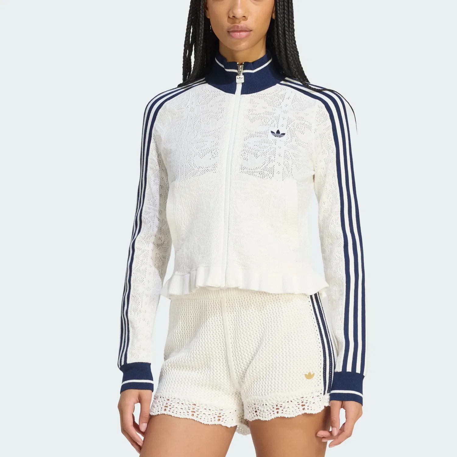 Женская куртка с воротником-стойкой Jade White/Dark Indigo Adidas Originals, Jade White/Dark Indigo — фото 4