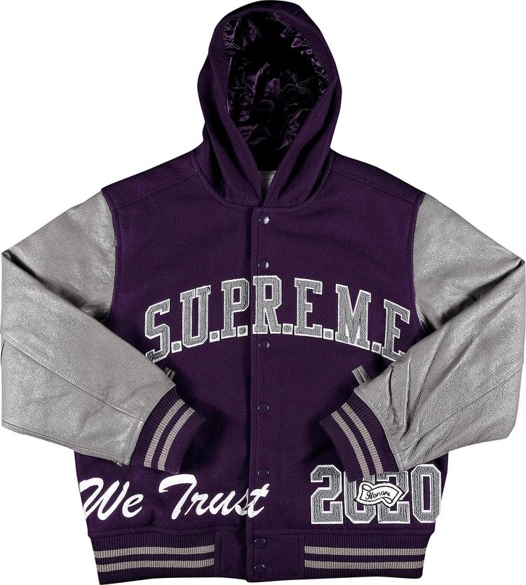 

Куртка Supreme King Hooded Varsity Jacket 'Purple', фиолетовый