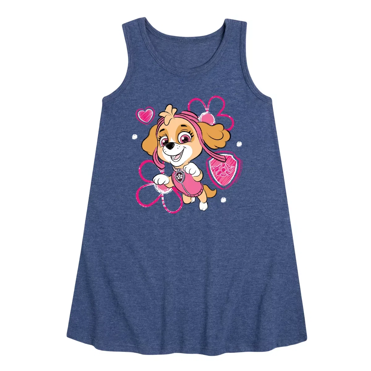 Детское платье-трапеция без рукавов с принтом Skye Sketch PAW Patrol, Heather Navy