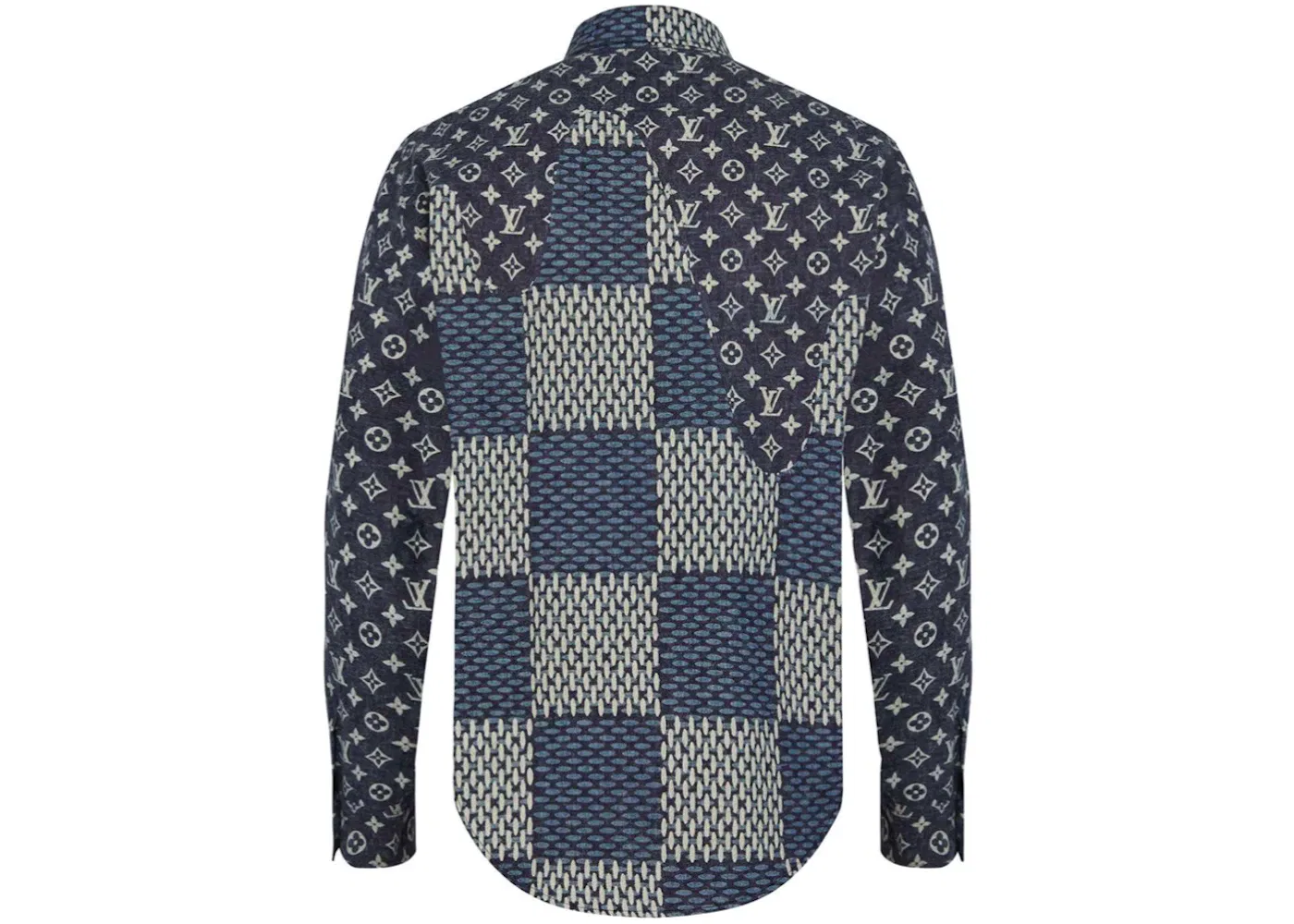 Мужская рубашка из фланели с принтом Louis Vuitton x Nigo MNGM Waves Giant Damier Flannel Shirt, Indigo — фото 2