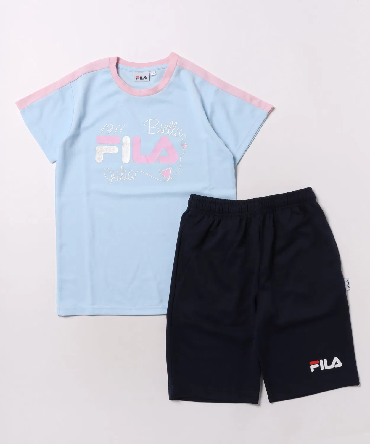 Детский комплект из футболки и шорт FILA с линиями, модель Line Design FILA, Sax Blue — фото 2