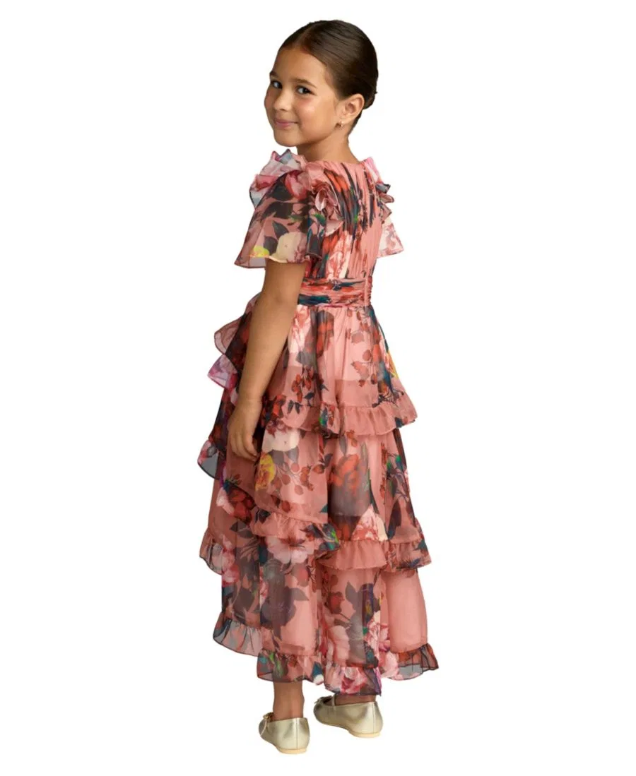 Платье-макси из шифона с принтом Ruffle High-Low Mac Duggal, Rose Multi — фото 2