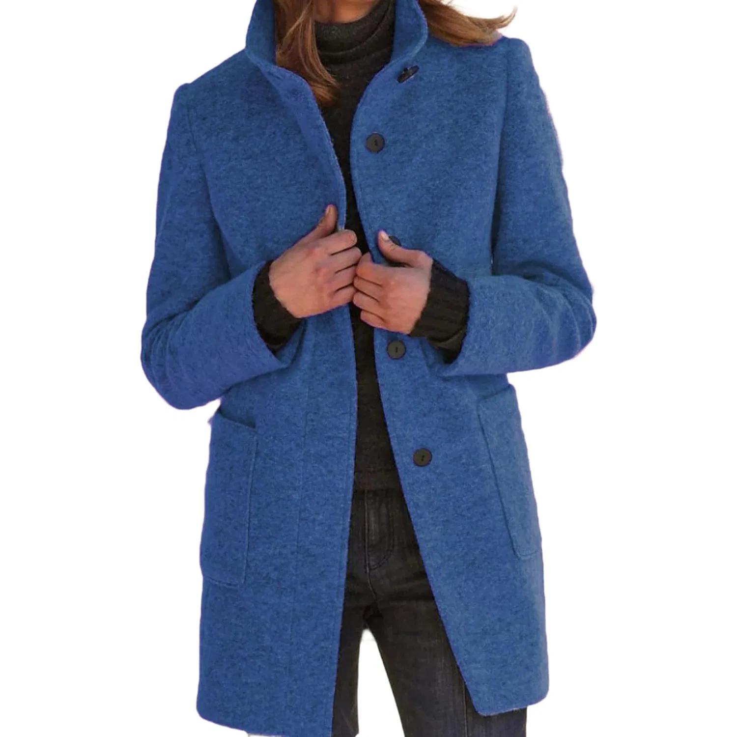 Женское шерстяное пальто с двубортной застежкой Vintage Casual, Blu A