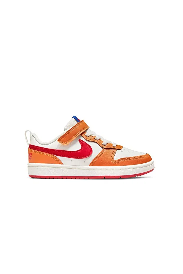 Детские спортивные туфли для девочек с липучкой Court borough low 2 (psv) Nike, White/Orange — фото 2