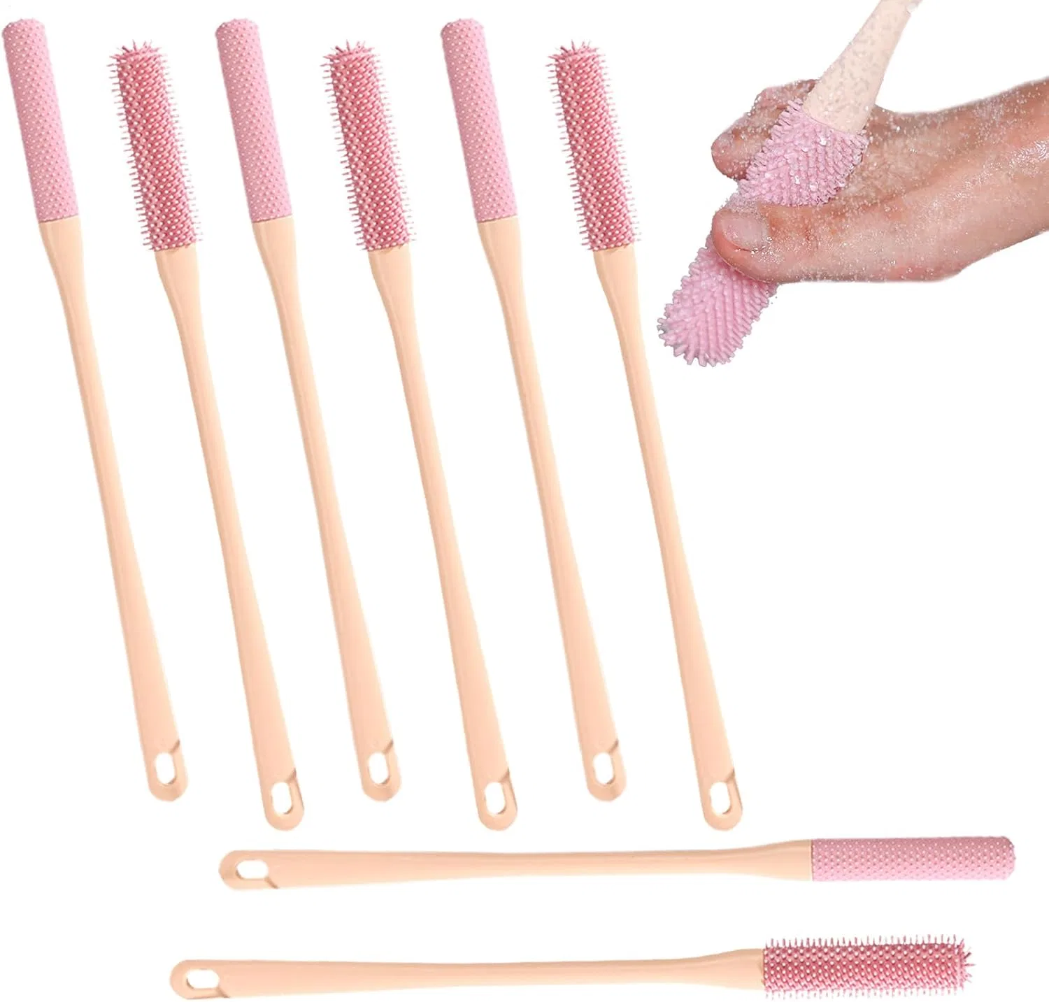 Щетка для чистки межпальцевых промежутков, 8 предметов, Silicone, 41 см, Pink Generisch