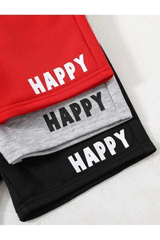 Детский комплект шорт для мальчиков с принтом Happy Printed Daxis Sportwear Company, Black-Gray-Red — фото 3