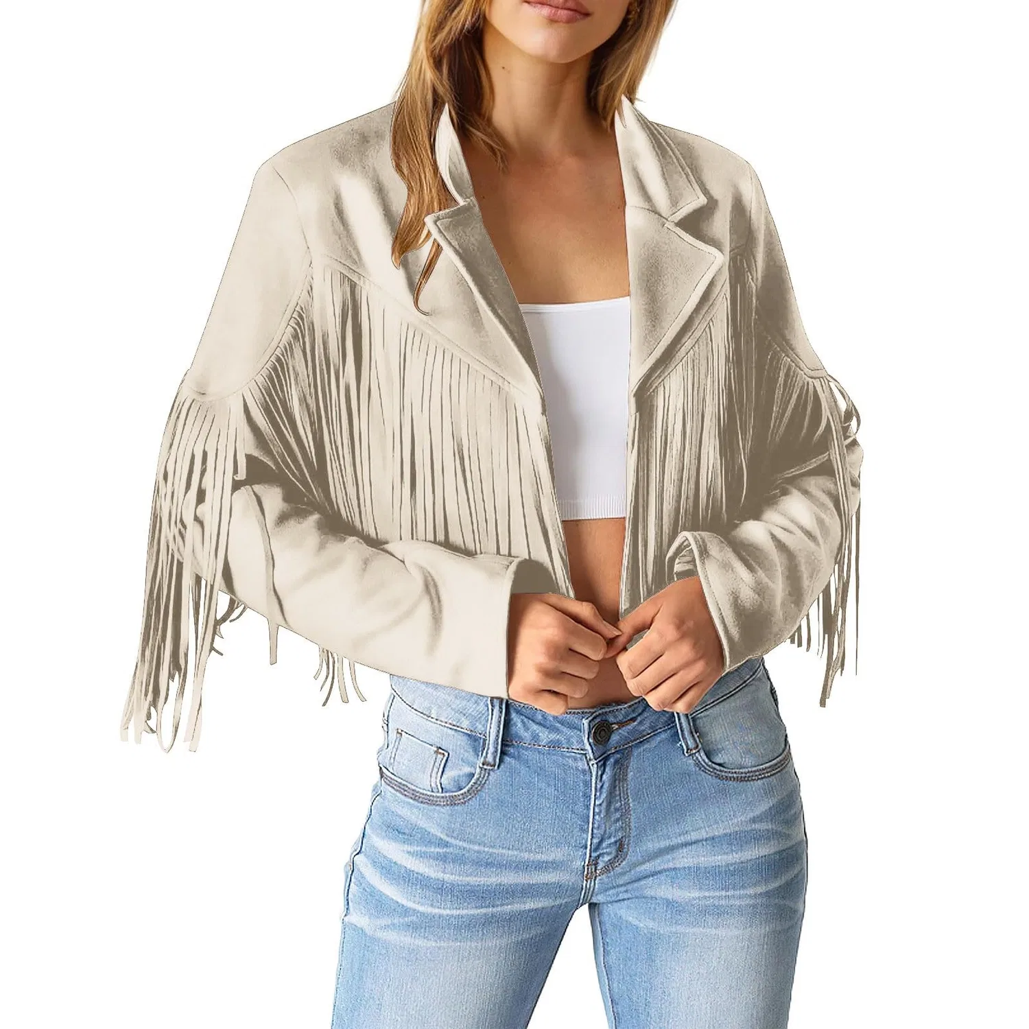 Женская куртка из кожзаменителя с длинным рукавом, beige