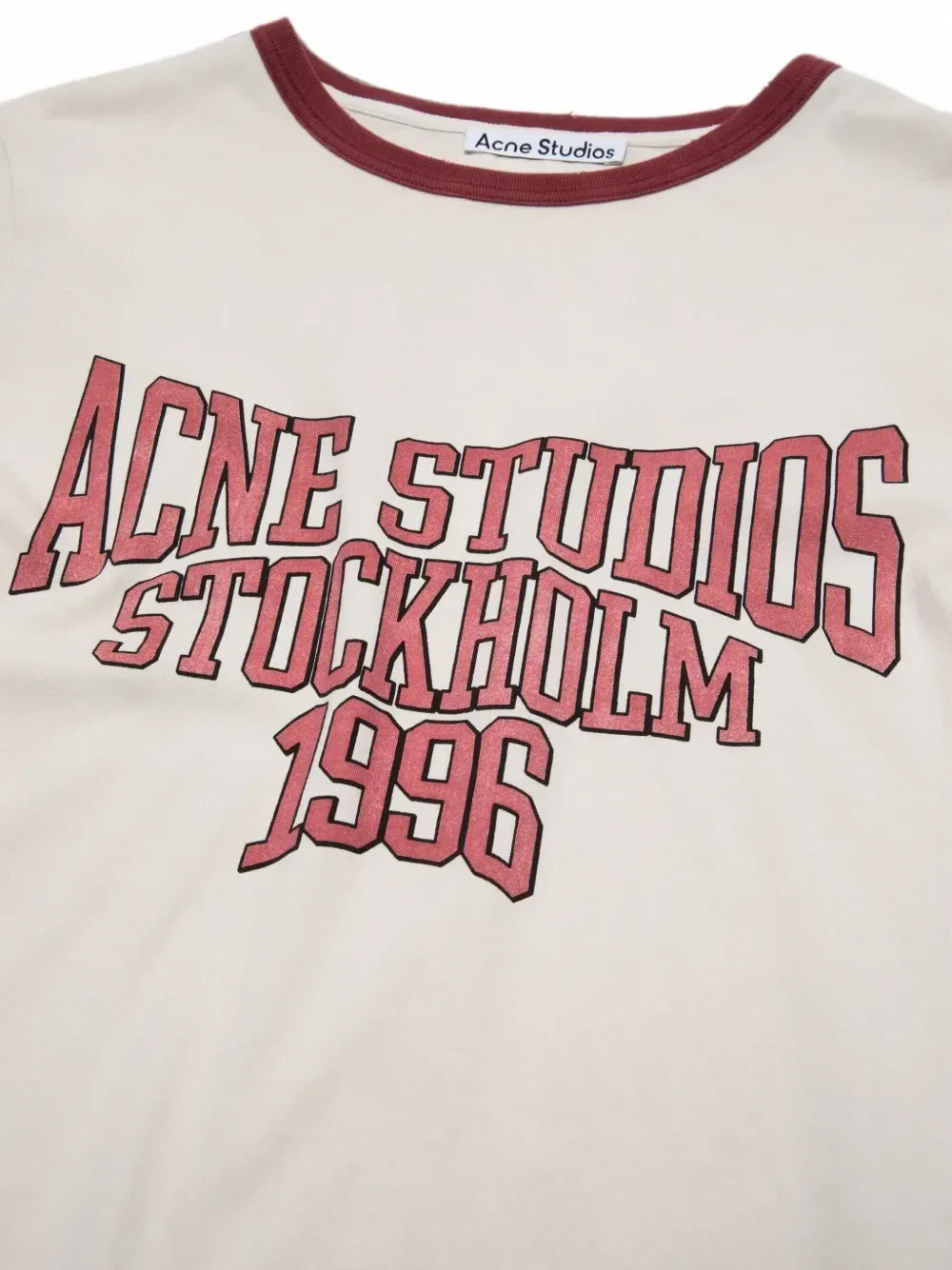 Футболка с логотипом и принтом Acne Studios, бежевый — фото 3