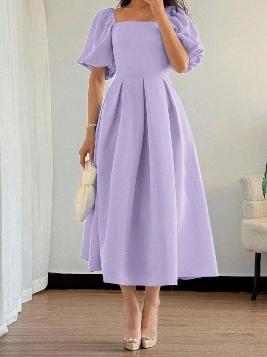 Женское элегантное платье A-силуэта с коротким рукавом, Mauve Purple — фото 3