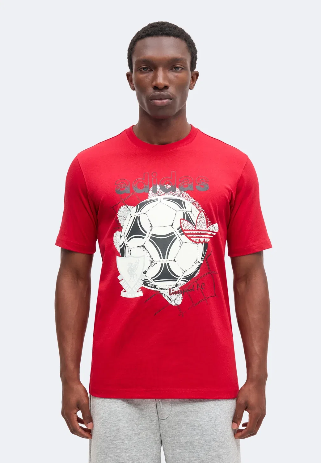 Футболка с графическим принтом "Ливерпуль" - клубная одежда Adidas Originals, Strawberry Red