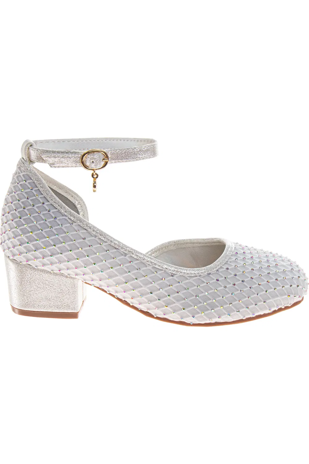 Туфли детские на каблуке с блестками Ankle Strap Half D'Orsay Pump Badgley Mischka Collection, белый — фото 2