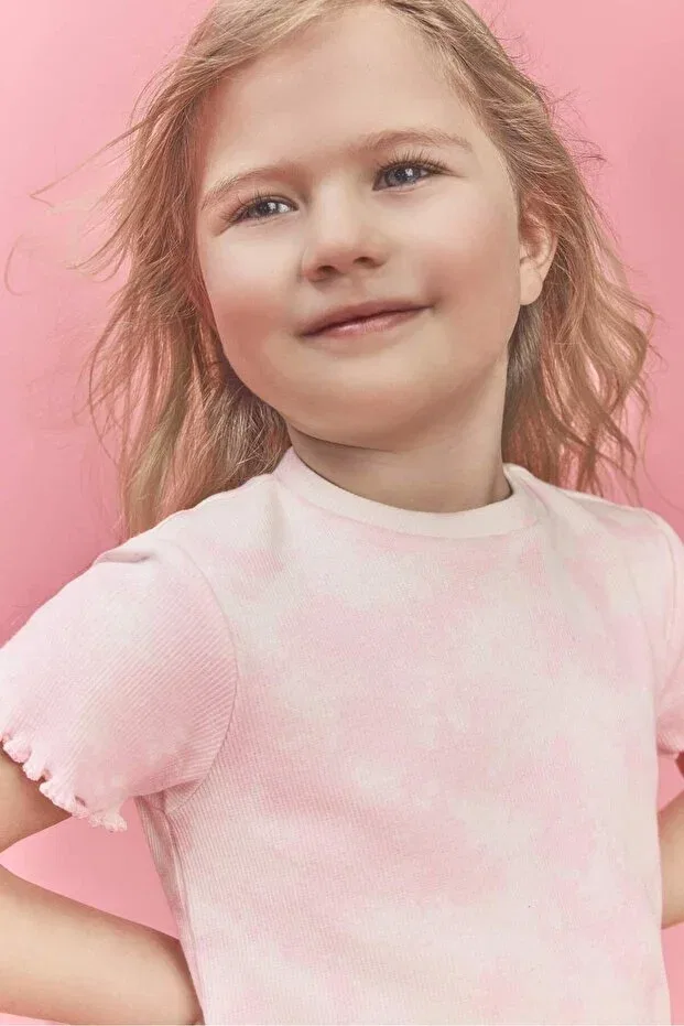 Детская футболка с принтом Batik corded fabric ribbed knit t-shirt baby girl h0679a526sm Defacto, Pink-pn171