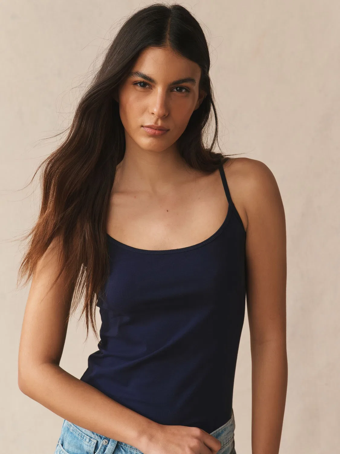 Топ на тонких бретелях, хлопковый стрейч Next, Navy Blue