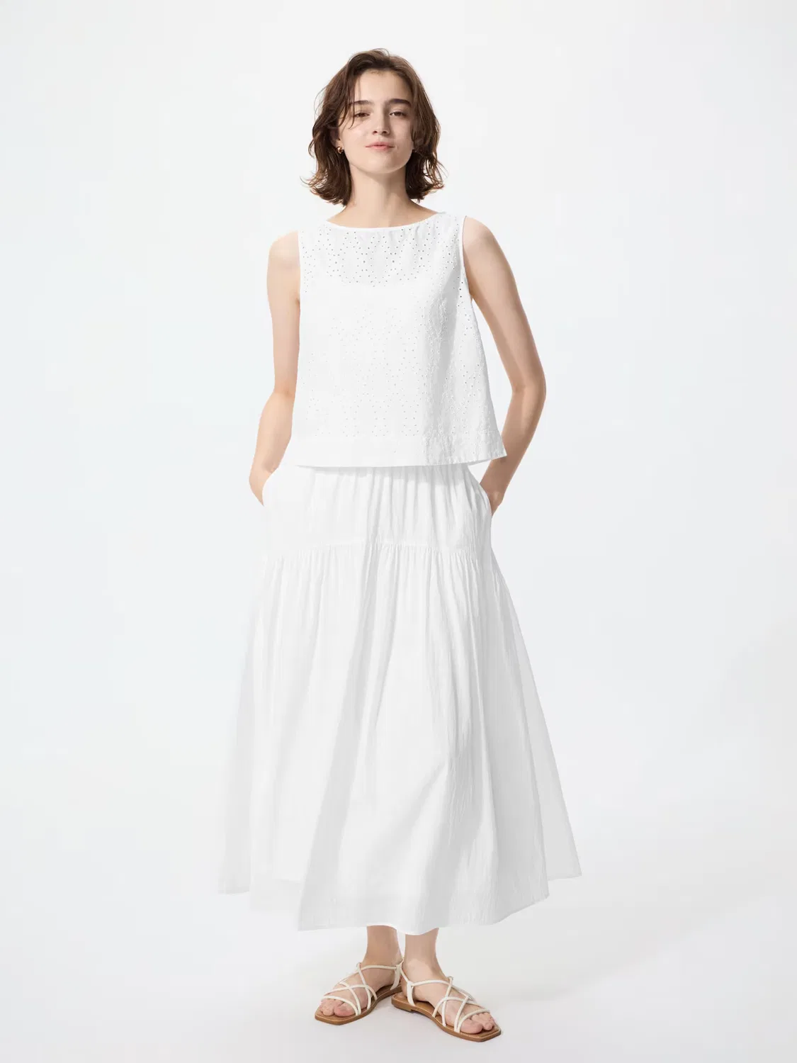 Юбка нейлоновая Uniqlo, со сборками, белый