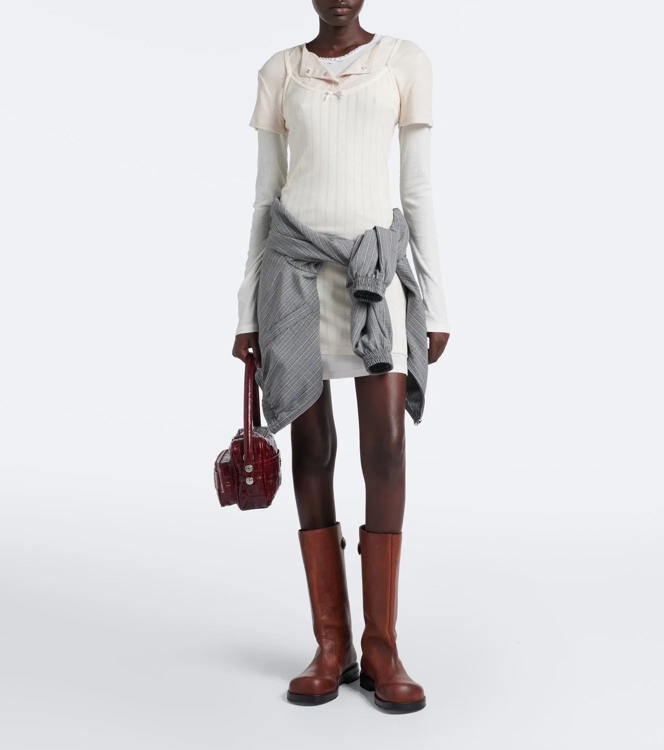 Вязаное мини-платье с многослойным дизайном Acne Studios, белый — фото 2