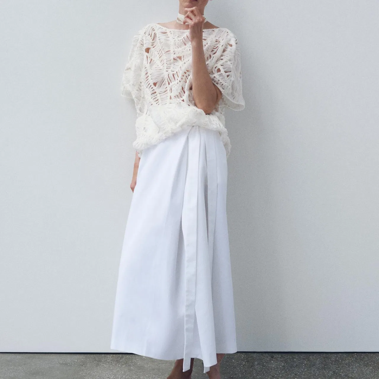 Женская юбка длинная повседневная ZARA, Frosted White — фото 4