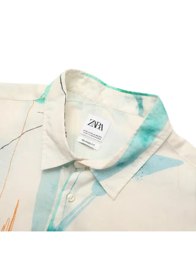 Рубашка с коротким рукавом контрастная Zara, бежево-зеленый черный — фото 4