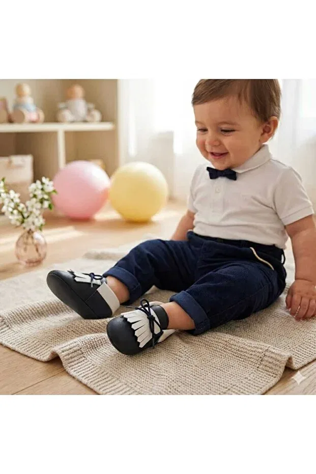Детские мокасины с регулируемыми скрытыми ремешками на щиколотке Çago Kids, Navy Blue And White