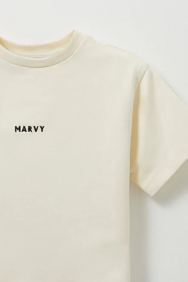 Детская футболка хлопковая Embroidery Detailed Oversize Tshirt Marvy, Ecru — фото 3