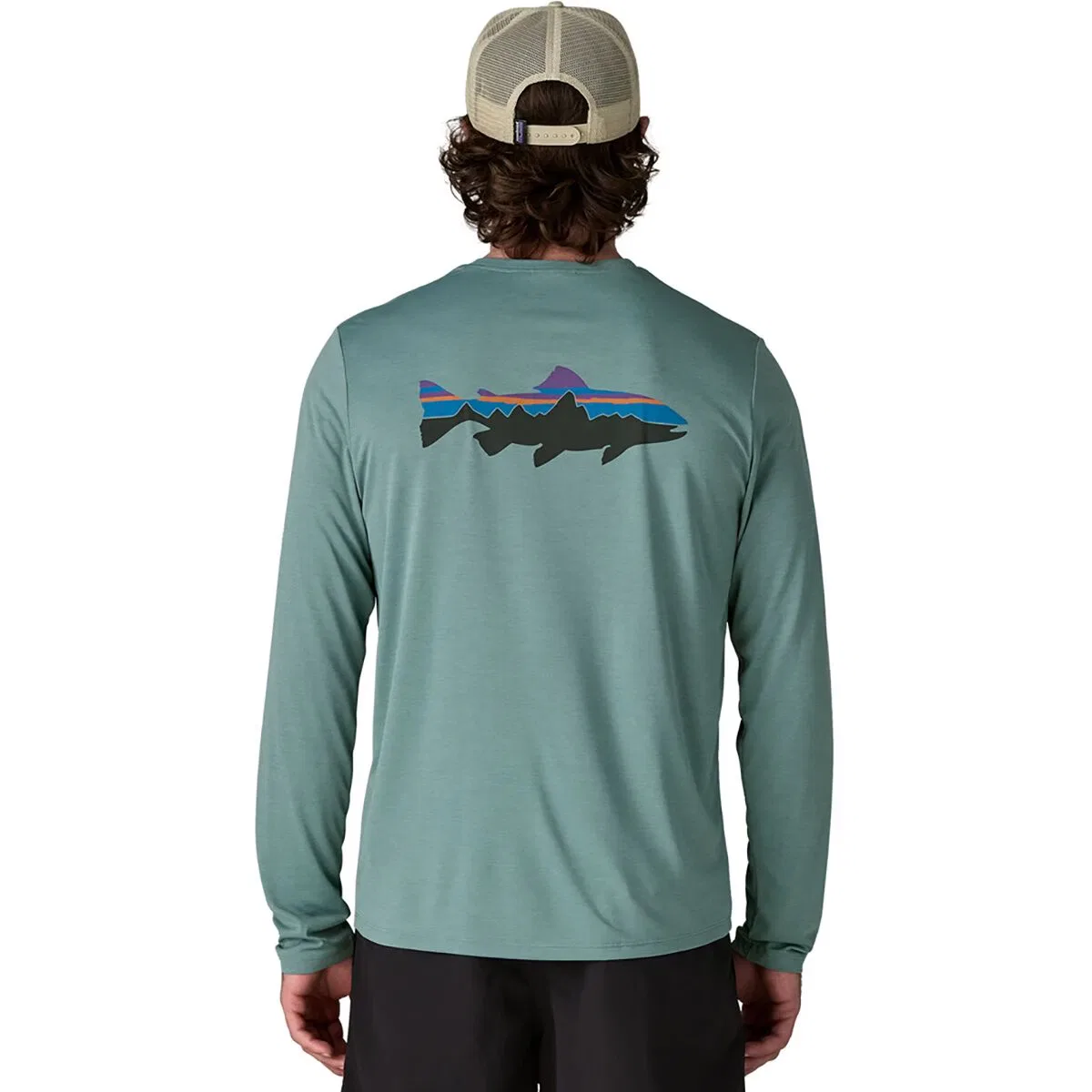 Мужская футболка с длинным рукавом с принтом Capilene Cool Daily Fitz Roy Long-Sleeve Shirt Patagonia, Blue Sage/Light Blue Sage X-Dye