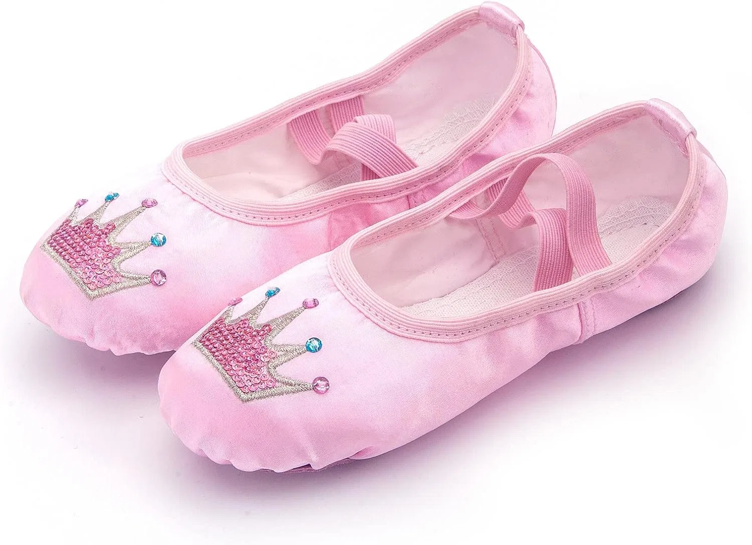 Детские балетки для девочек атласные с кожаной подошвой, Pink — фото 2