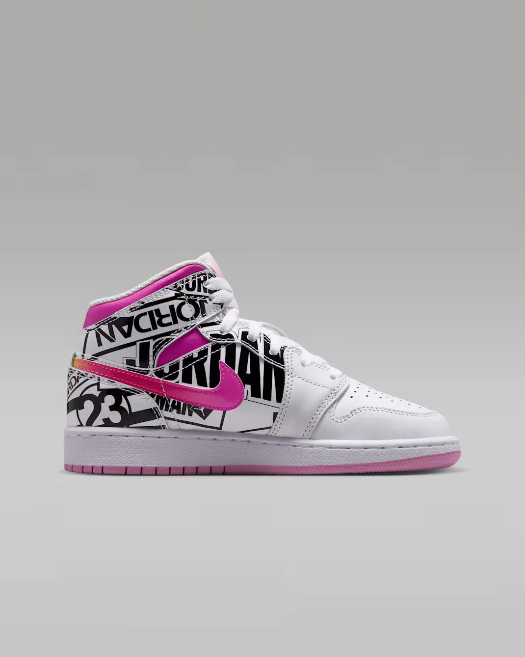 Кроссовки для детей постарше Air Jordan 1 Mid, Off White/University Red/Fire Pink — фото 3