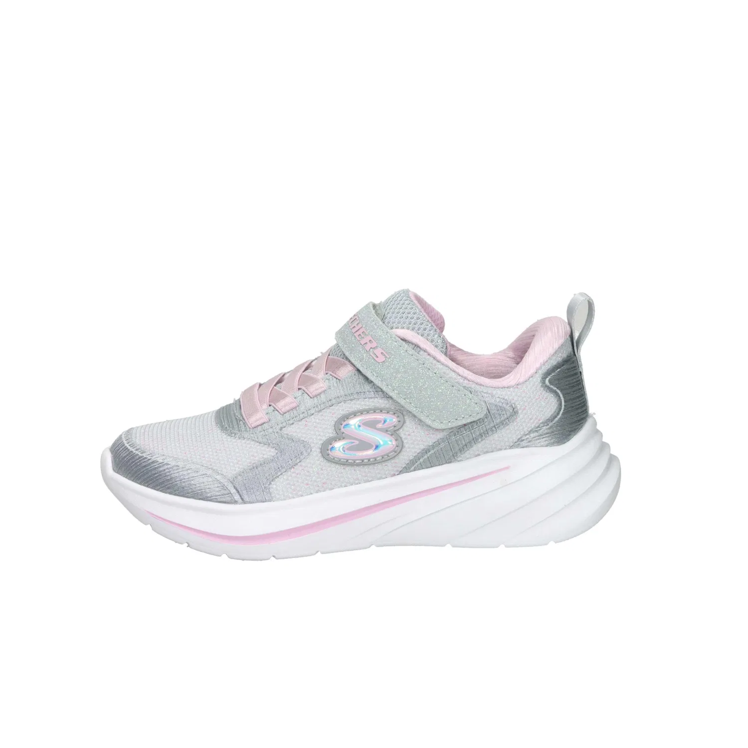 Детские кроссовки для девочек с липучками Wave 92 Skechers, Light Gray Sparkle Mesh Trim