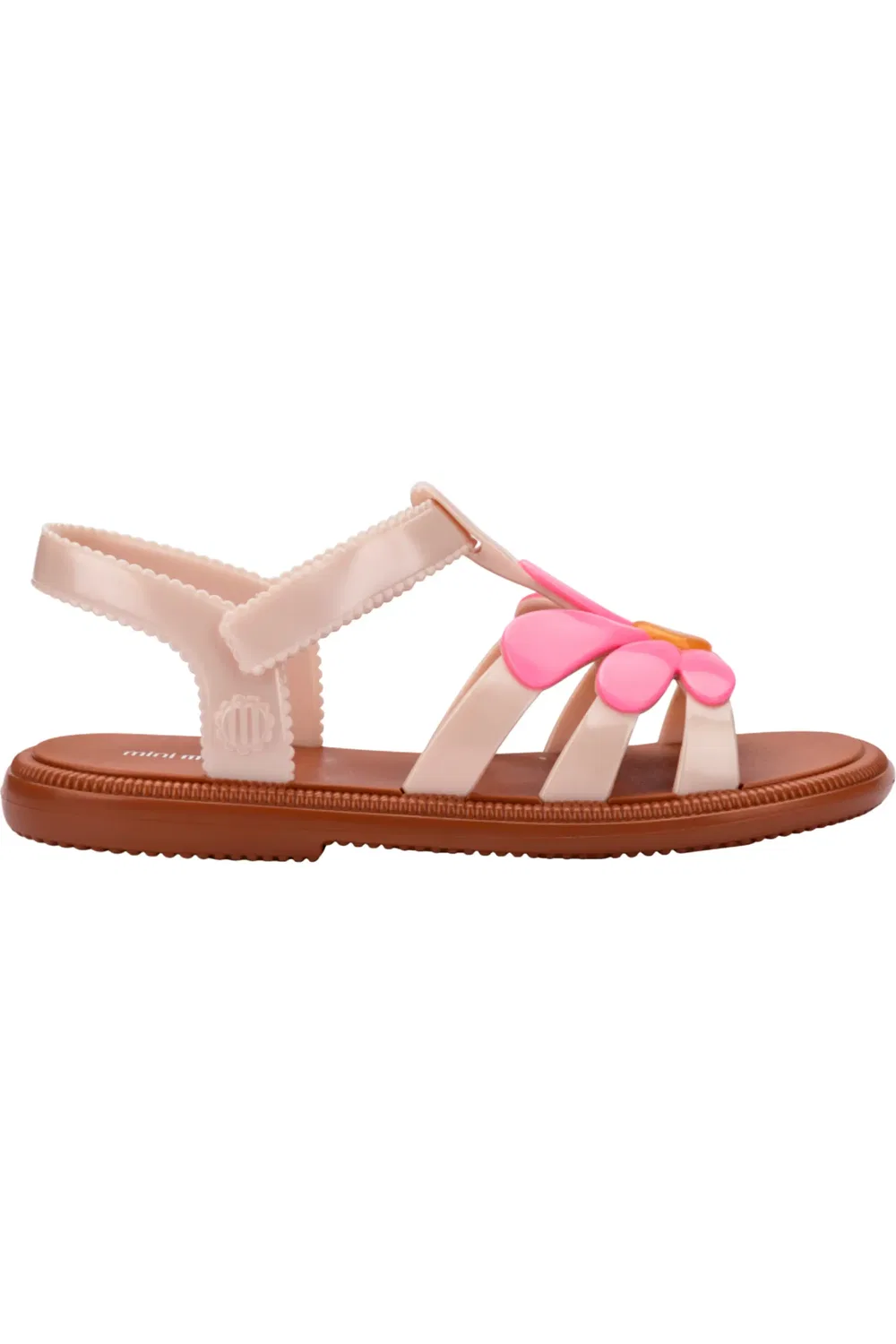 Сандалии детские с цветочным декором Mini Hip Bloomy Mini Melissa, светло-коричневый/розовый — фото 2