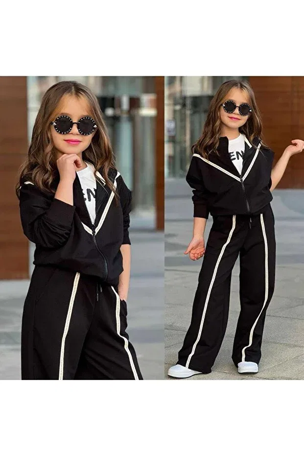 Детский комплект спортивного костюма для девочек хлопковый Basics Bambam, Black