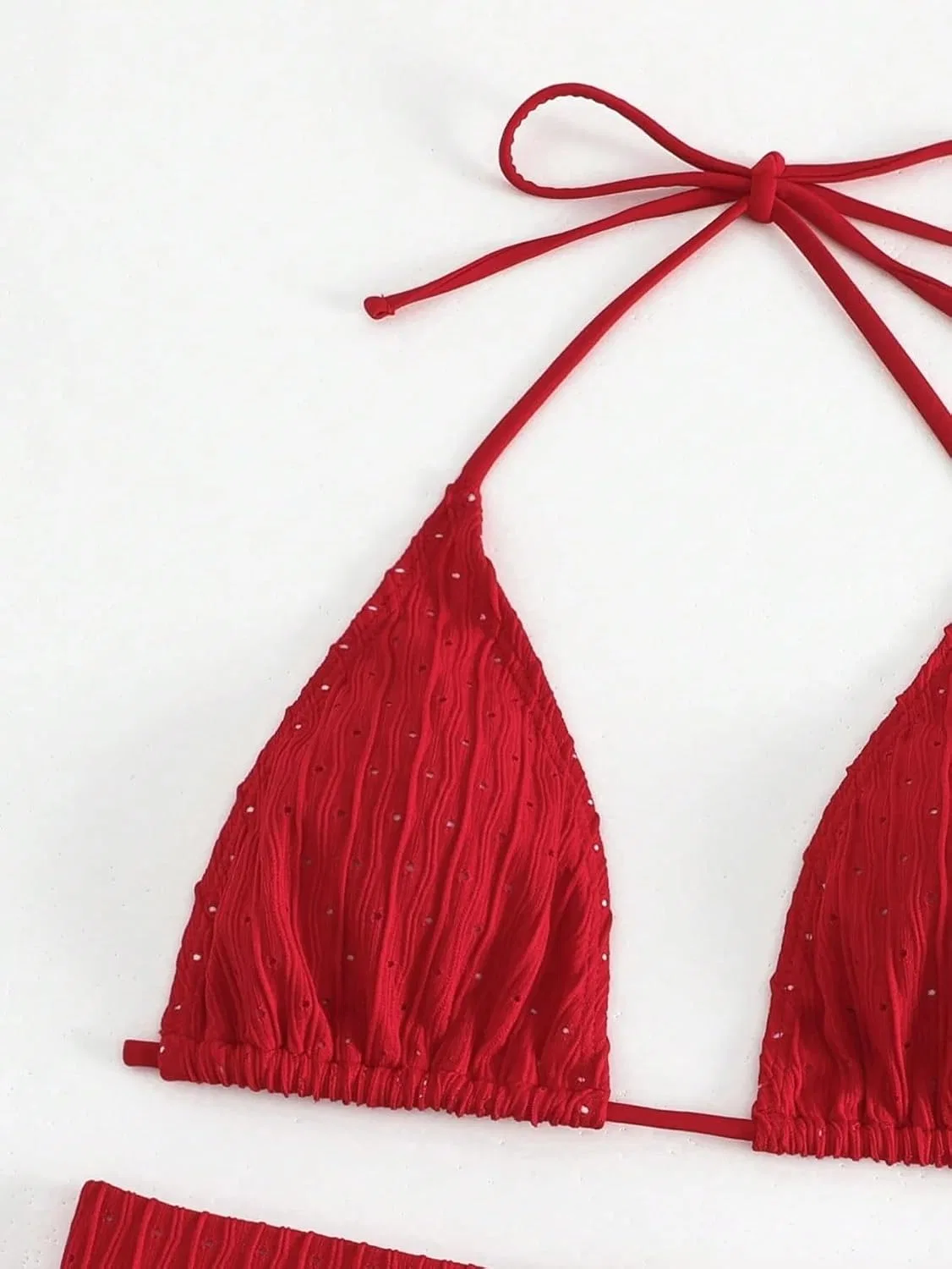 Женский бикини-сет с высокой талией, завязками на спине Halter, Red — фото 4