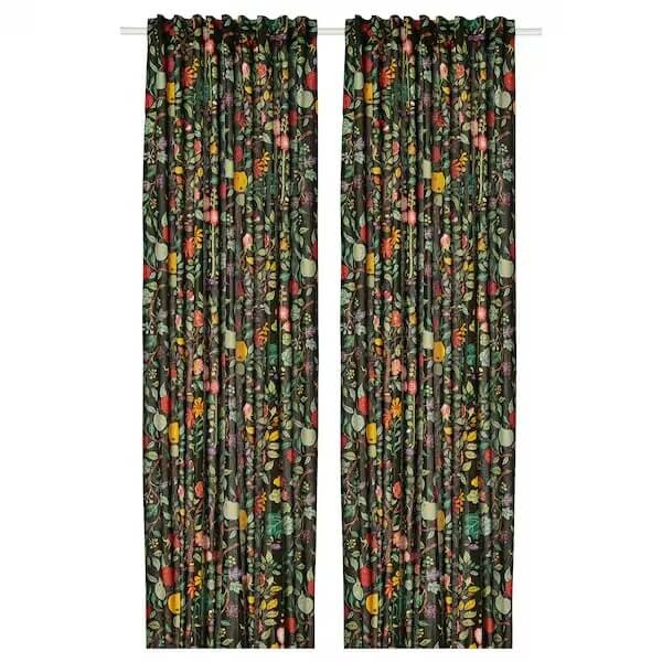 Шторы Ikea Vildpersilja, 2 предмета, 145x250 см, черный/мультиколор