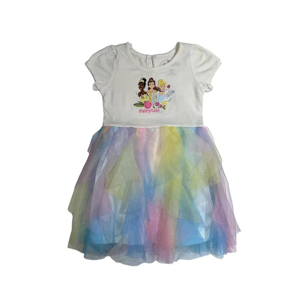Детское платье с принтом Princess Short Sleeve Casual Tulle Disney, Off-White Princesses