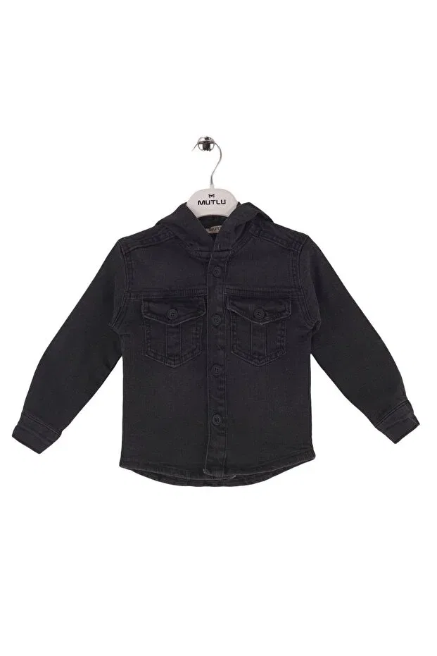 Детская джинсовая рубашка с капюшоном Happy Hoodie Mutlu Kids, Smoke Grey — фото 3