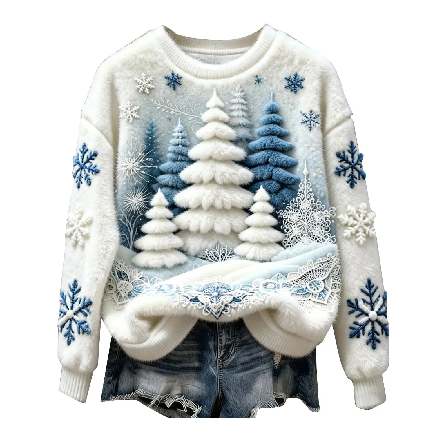 Женский свитшот с принтом Christmas Sweater, Za-white