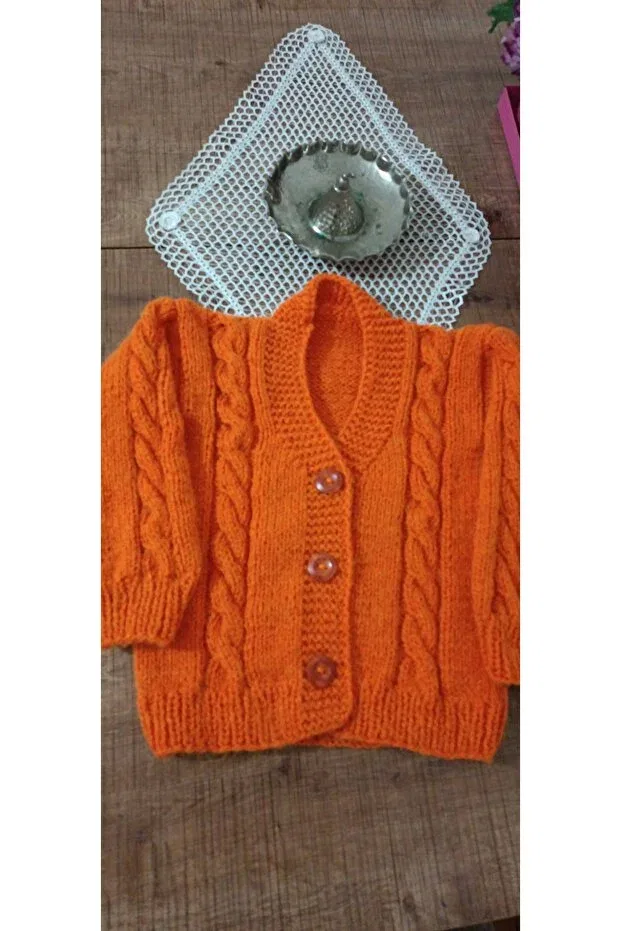 Детский кардиган для новорожденных вязаный Hand Knitted Baby Cardigan El Örgüsü Cici Bebe, Orange
