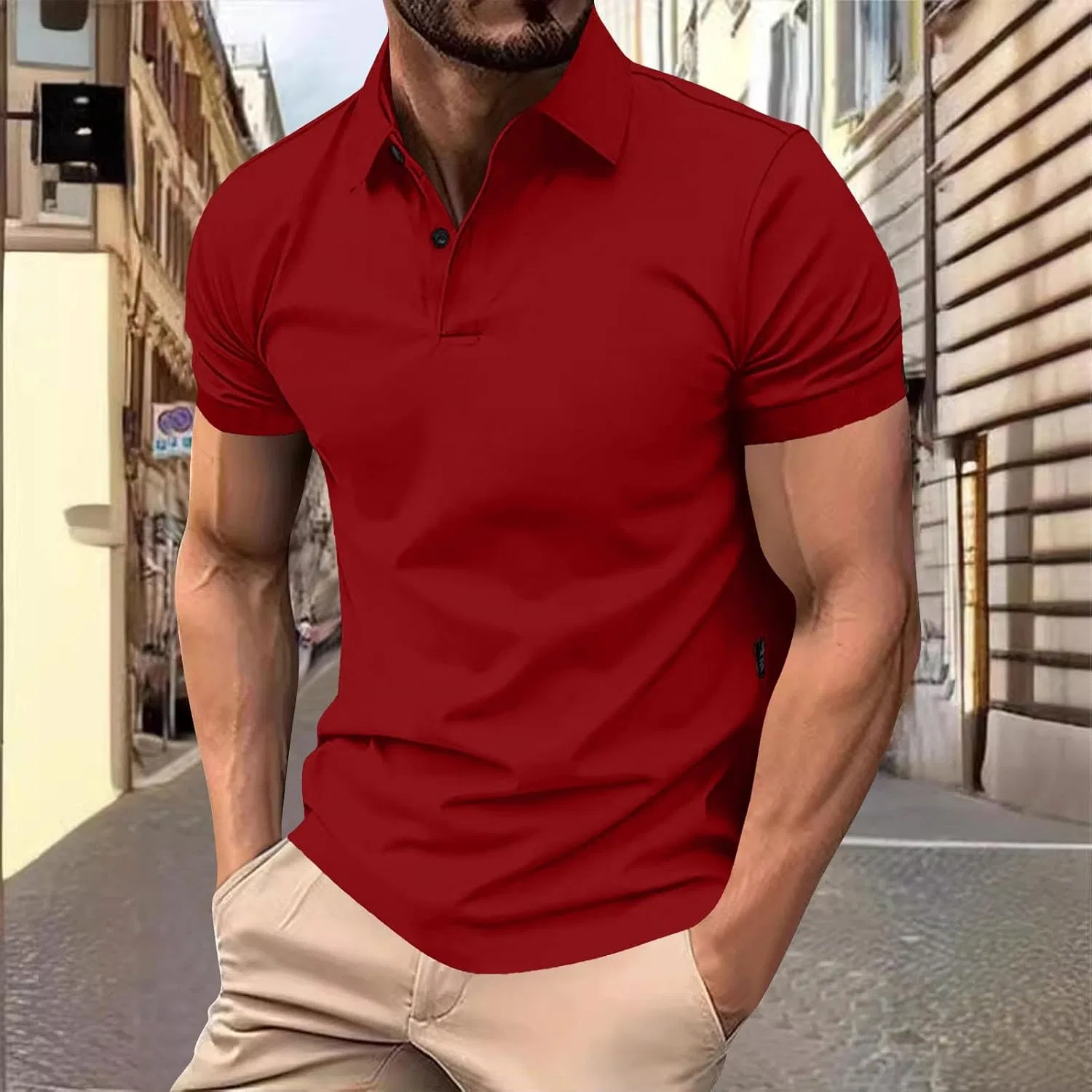 Мужская повседневная футболка поло с коротким рукавом Regular Fit, Red — фото 2