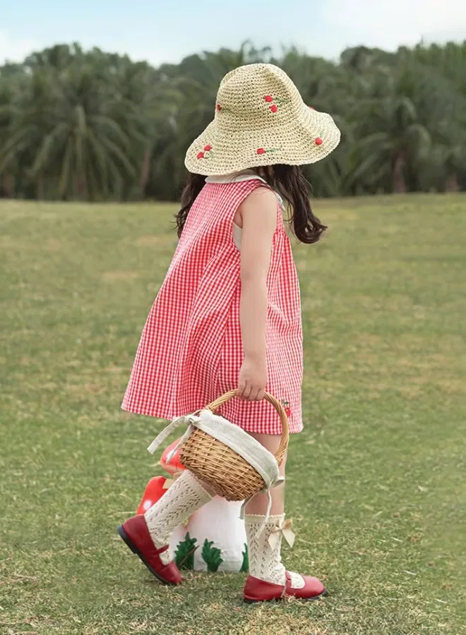 Платье без рукавов с вышивкой Girls Gingham Yoehyaul, красный — фото 4