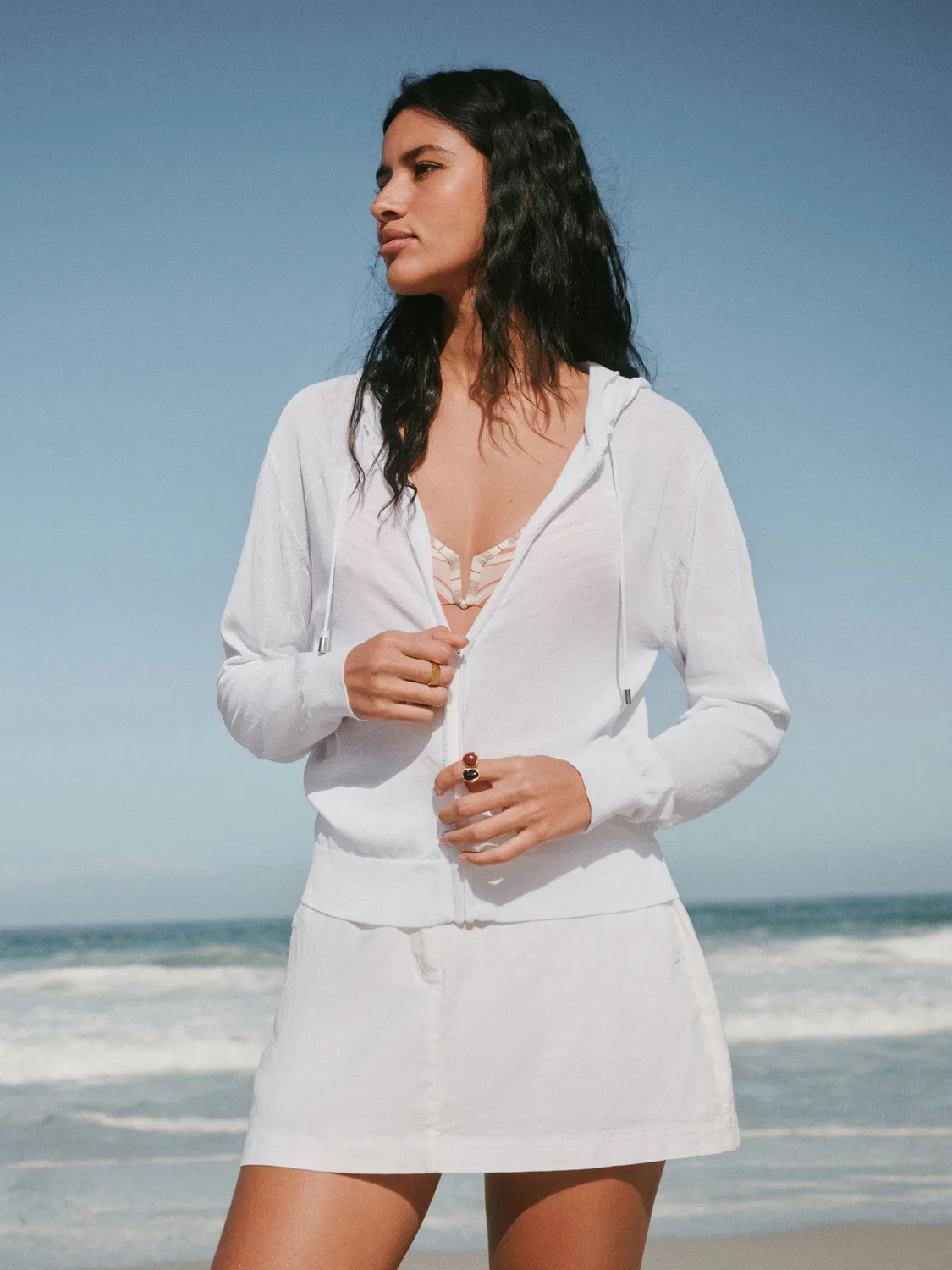 Кардиган с капюшоном легкий полупрозрачный вязаный, модель Lightweight Sheer Knit Zip-Up Hooded Cardigan Next, белый