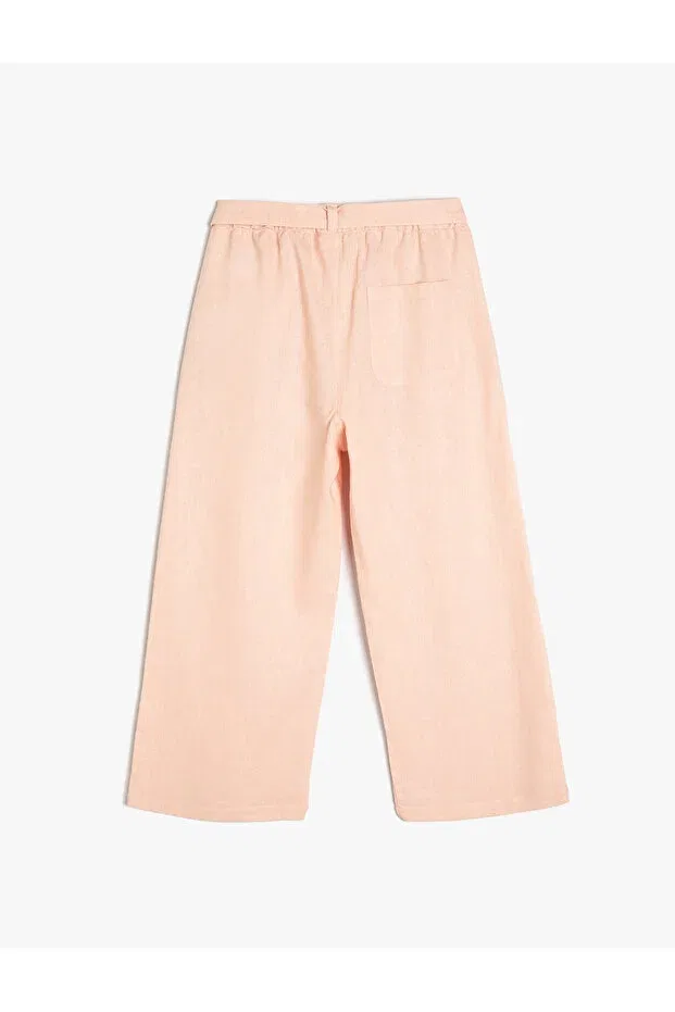 Детские брюки для девочек широкие с поясом Linen trousers wide leg belt detailed elastic waist Koton, Rose — фото 2