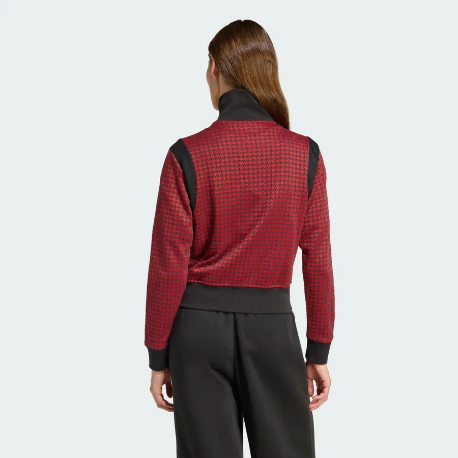 Женский спортивный свитшот с принтом Houndstooth Track Top adidas, Красно-черный — фото 2