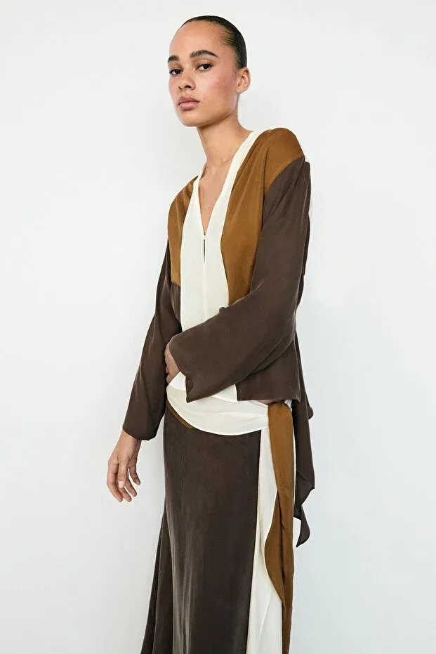 Женская рубашка с длинным рукавом Massimo Dutti, Chocolate Brown — фото 4