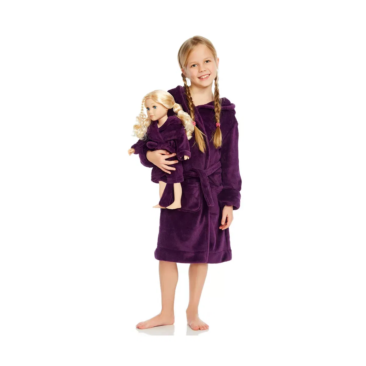 Детский халат из микрофлиса с капюшоном Girl and Doll LEVERET, Purple