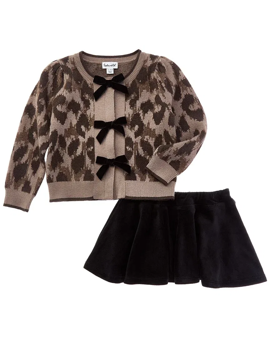 Детский комплект кардиган и юбка с бантами Leopard Bow Splendid, коричневый