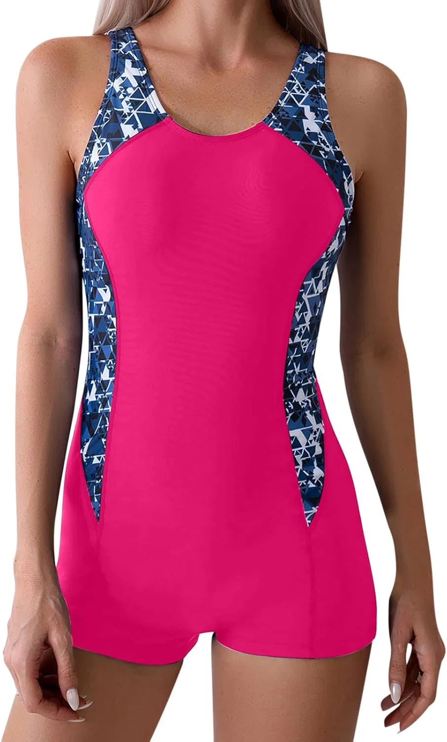 Женский цельный купальник с принтом Boxer Shorts Jumpsuit Swimwear, Pink